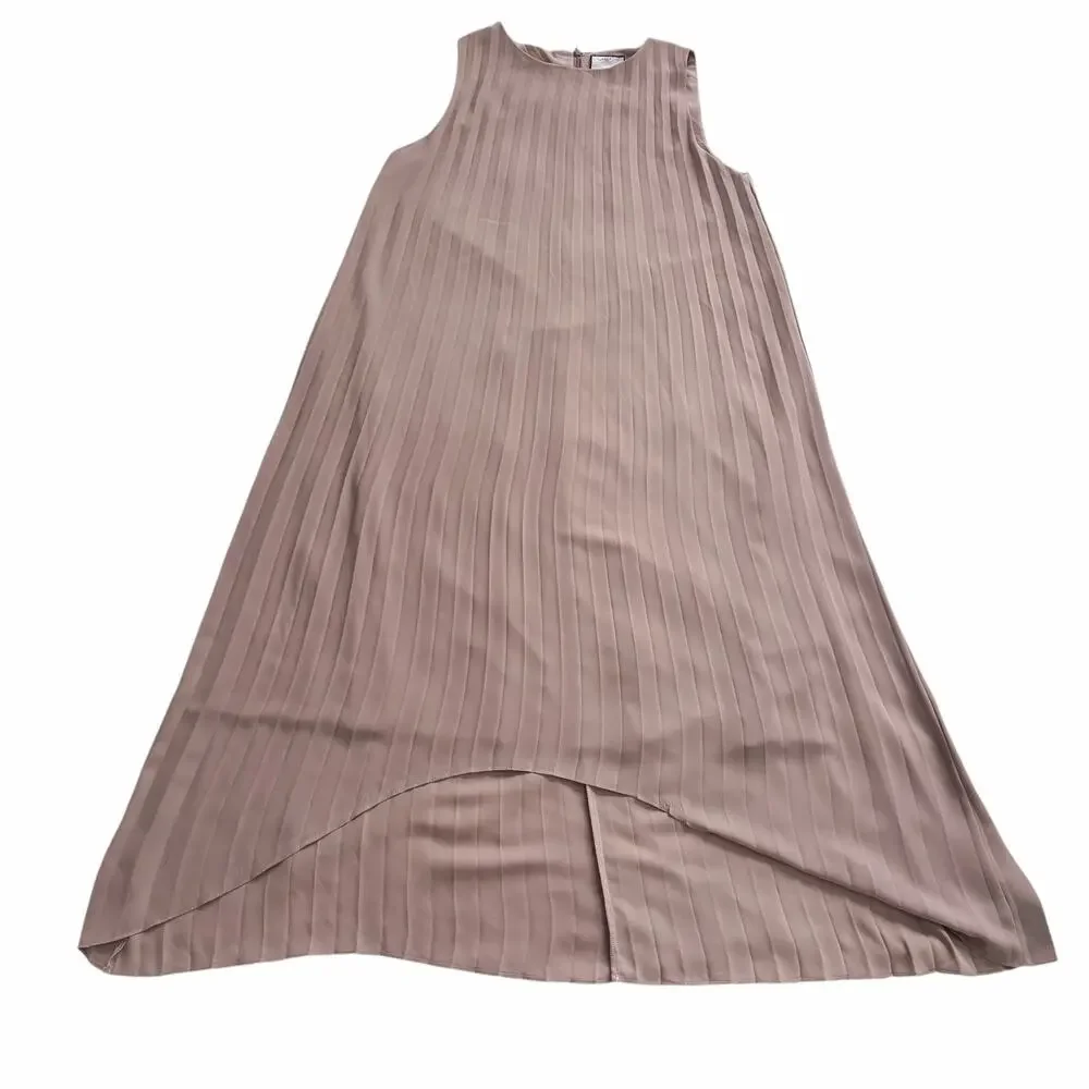ELLIE MAKIR MIDI PLEATED DRESS MODEST HIGH-LOW HEM WOMEN SIZE LARGE - Picture 7 of 15